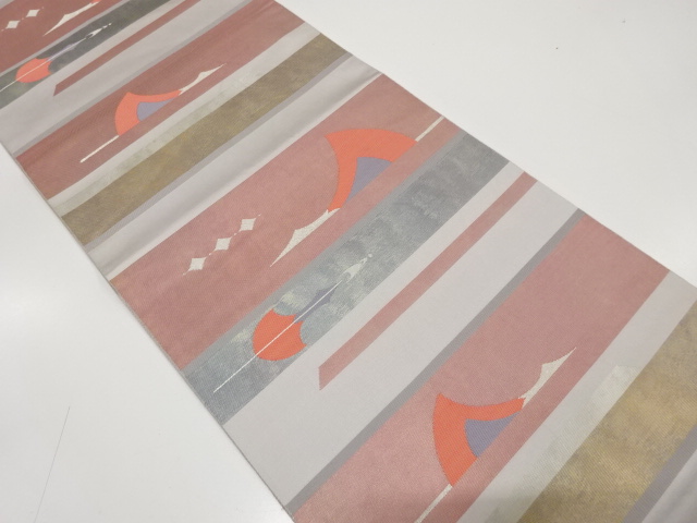 横段に抽象鳥模様織り出し　袋帯